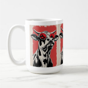 Bold Cow Illustration with Red Sunglasses Coffee Mug