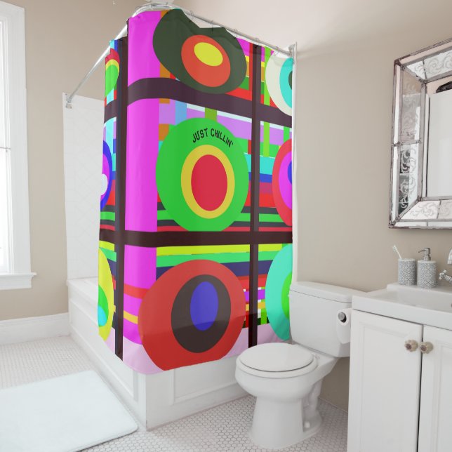 Bold, & Crazy Contemporary Artsy Circles Shower Curtain (In Situ)