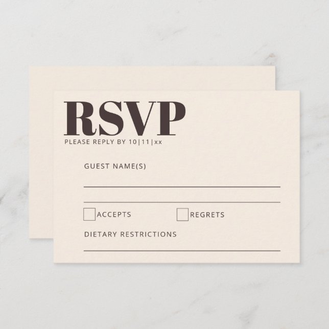 Bold Cream and Brown Modern Wedding Enclosure RSVP Card (Front/Back)