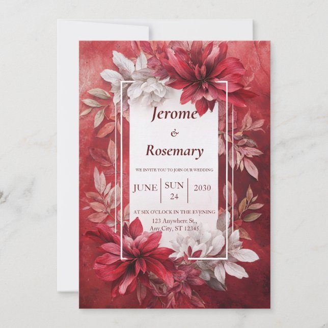 Bold Crimson Elegance Floral Wedding Invitation (Front)