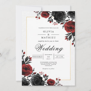 Bold Crimson Floral Romance Wedding Invitation
