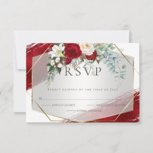 Bold Crimson Ivory Floral Foil Strokes RSVP Card