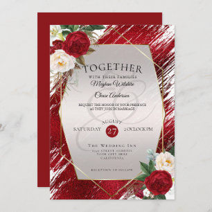 Bold Crimson Paint Stroke Red Peonies Invitation