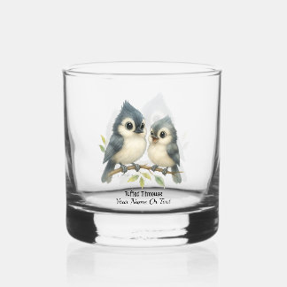 Bold Curious Tufted Titmouse Whiskey Glass