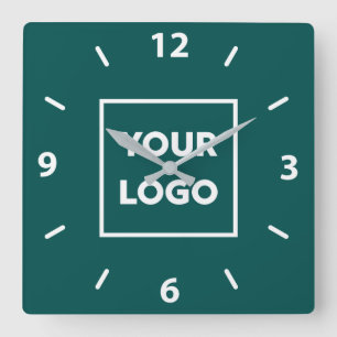 Bold Custom Business Logo on Teal Square Wall Clock