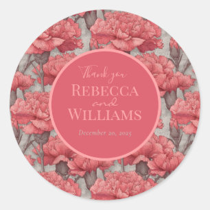 Bold Custom Carnation Themed Outdoor Wedding Classic Round Sticker