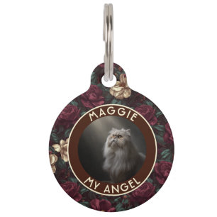 Bold Custom Cat Owner Gift Gardenias Motif Pet Tag