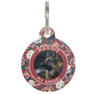 Bold Custom Dog Mum Gift Peonies Pattern Pet Tag