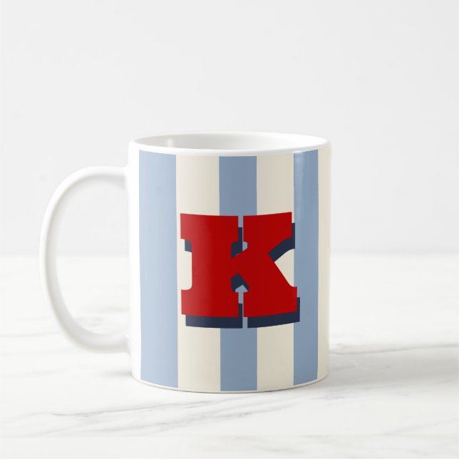 Bold Custom Initial, Personalised Striped Coffee Mug (Left)