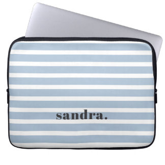 Bold Custom Name Dusty Blue Stripes Personalised  Laptop Sleeve