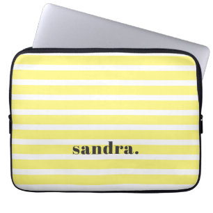 Bold Custom Name Lemon Yellow Stripes Laptop Sleeve