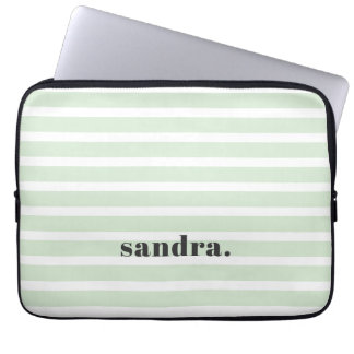 Bold Custom Name Light Green Stripes Personalised  Laptop Sleeve