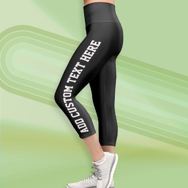 Bold Custom White Text With Solid Black Background Capri Leggings (Custom Leggings)