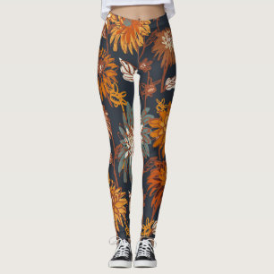 Bold Dahlia Chrysanthemum Chinese Pattern Leggings