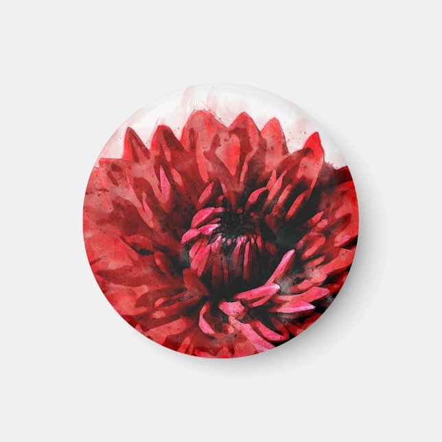 Bold Dahlia Watercolor Crimson Magnet (Front)