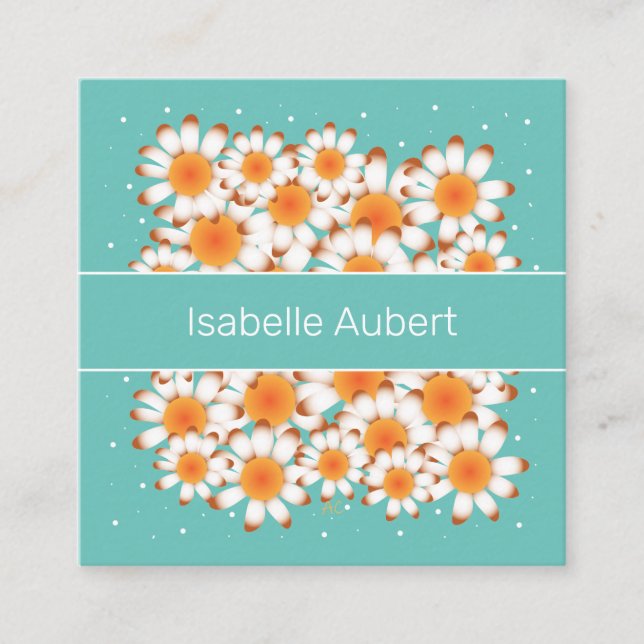Bold Daisies | Light Teal Floral Business Cards (Front)