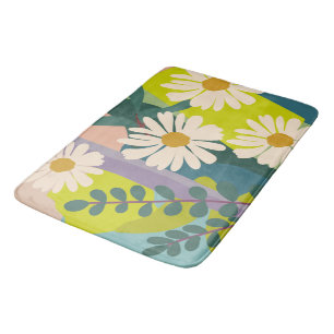 Bold Daisy Bloom with Colorful Color Blocks Bath Mat
