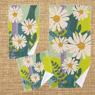 Bold Daisy Bloom with Colorful Color Blocks Bath Towel Set