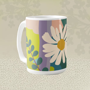 Bold Daisy Bloom with Colorful Color Blocks Coffee Mug