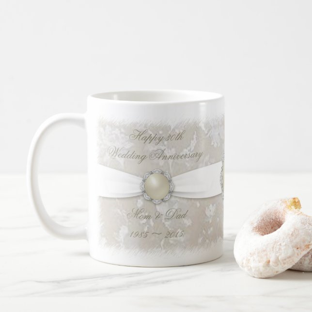Bold Damask 30th Wedding Anniversary Coffee Mug (With Donut)