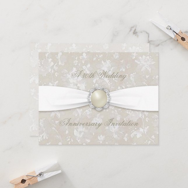 Bold Damask 30th Wedding Anniversary Invite (Front/Back In Situ)