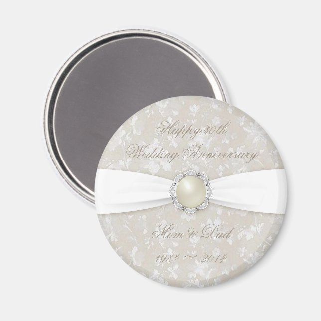 Bold Damask 30th Wedding Anniversary Round Magnet (Front/Back)