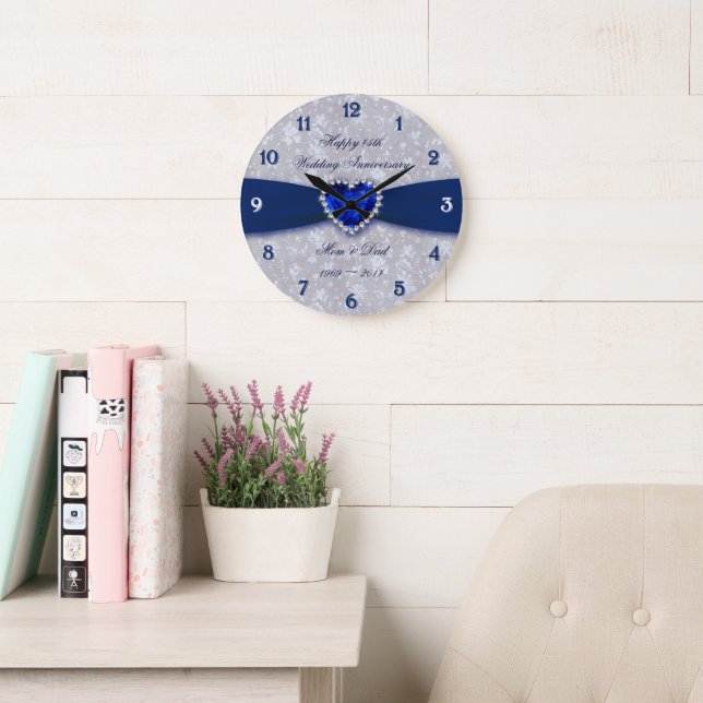 Bold Damask 45th Wedding Anniversary Round Clock (Reading Room)
