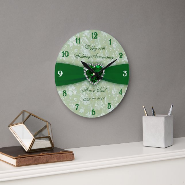 Bold Damask 55th Wedding Anniversary Round Clock (Office)