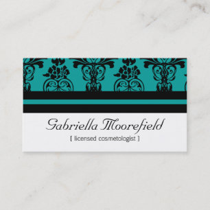 Bold Damask Teal Cosmetologist Business Cards