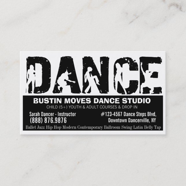 Bold DANCE Studio Black and White Business Card (Front)