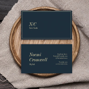 Bold Dark Blue Stylish Monogram Luxury Business Card