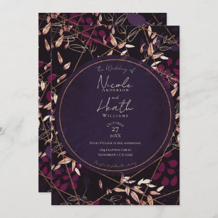 Bold Dark Floral Purple Berry Bronze Wedding   Invitation