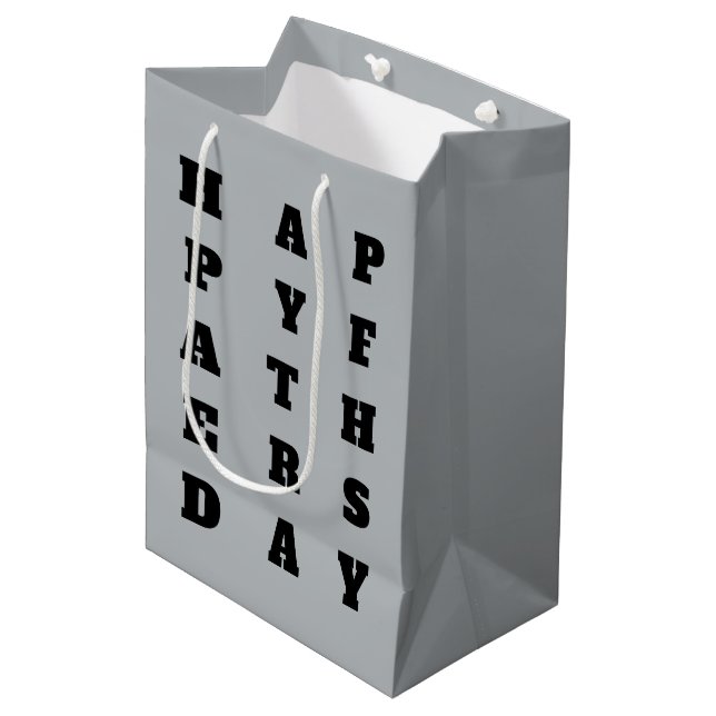 Bold Dark Grey Black Typography Happy Fathers Day Medium Gift Bag (Front Angled)