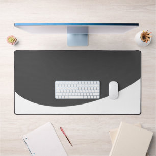 Bold Dark Grey Flowing White Wave Bottom Edge Desk Mat