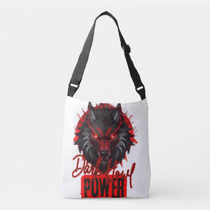Bold Dark Magic Art Red Wolf Illustration Crossbody Bag