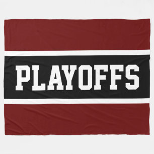 Bold Dark Red Black White Stripes PLAYOFFS Text Fleece Blanket