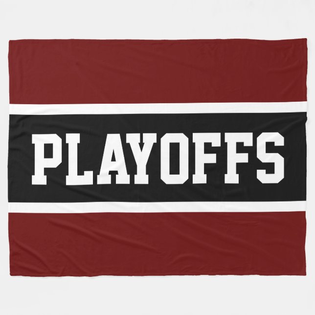 Bold Dark Red Black White Stripes PLAYOFFS Text Fleece Blanket (Front (Horizontal))