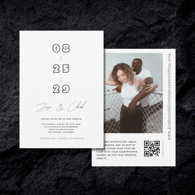 Bold Date Geometric Minimal Modern Script Wedding Invitation (Creator Uploaded)