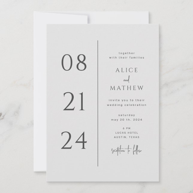 bold date minimalist modern wedding invitation (Front)