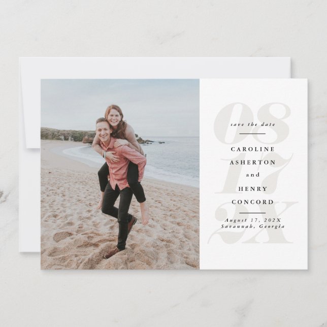 Bold date neutral beige photo save the date (Front)