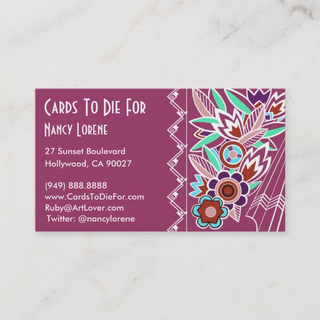Bold Deco Florals in Rose - Business Cards (Front)