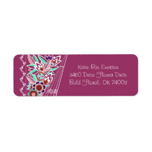 Bold Deco Florals in Rose Return Address Label