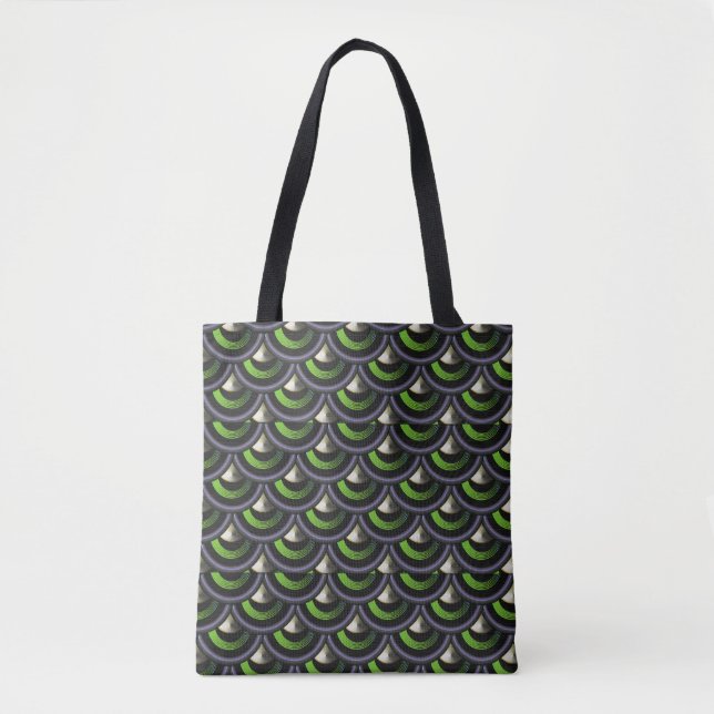 Bold Deco Mermaid Scales Fan Pattern Tote Bag (Front)