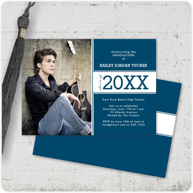 Bold Deep Blue Photo Graduation Announcement (Creator Uploaded)