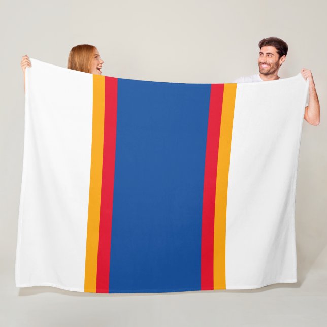 Bold Deep Blue Red Yellow Racing Stripes On White Fleece Blanket (In Situ)