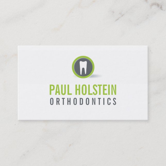 BOLD DENTIST BUSINESS CARD :: modern tooth logo 1 (Front)
