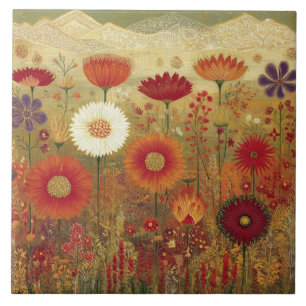 Bold Desert Wildflower Mountain Blossoms Ceramic Tile