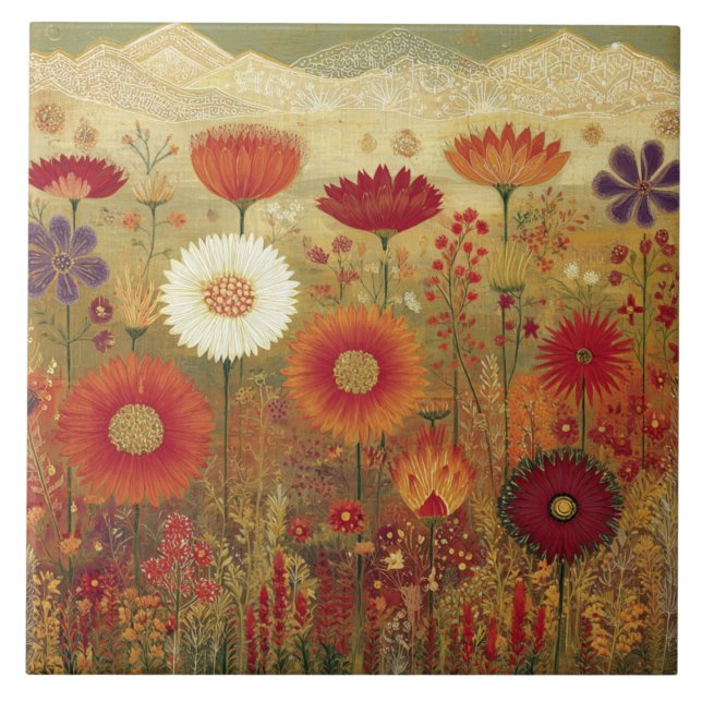 Bold Desert Wildflower Mountain Blossoms Ceramic Tile (Front)