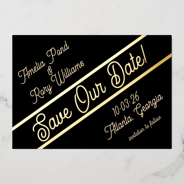 Bold Diagonal Foil Save the Date Card (Front)