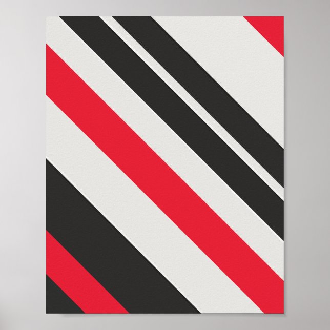 Bold Diagonal Stripes in Red, Black, and White Poster (Front)